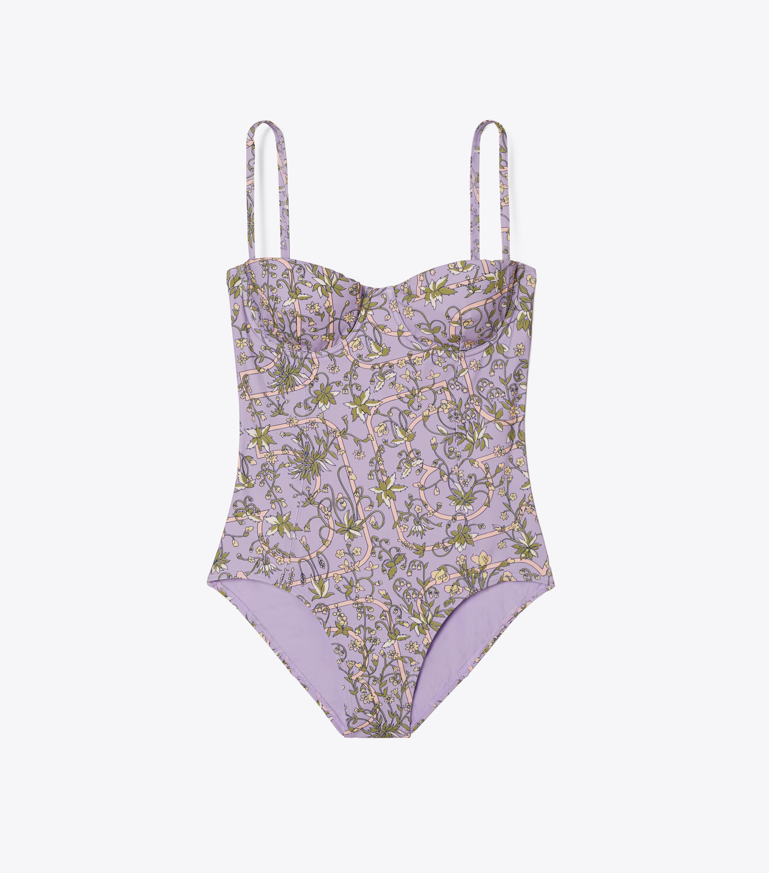 Printed Underwire One-Piece Swimsuit, Lilac Garden Medallion