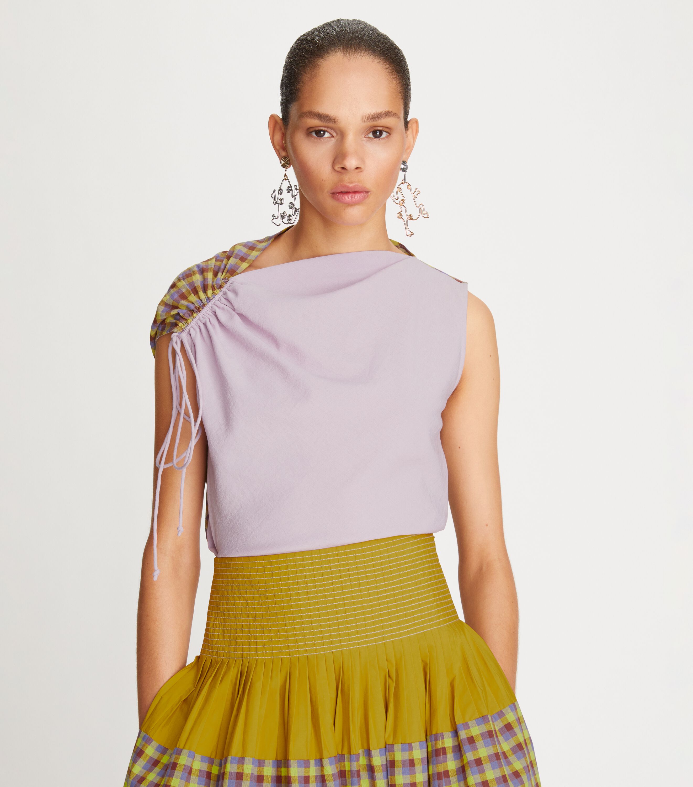 Veronica Plaid Ruched Top, Mallow Pink | Tory Burch KSA