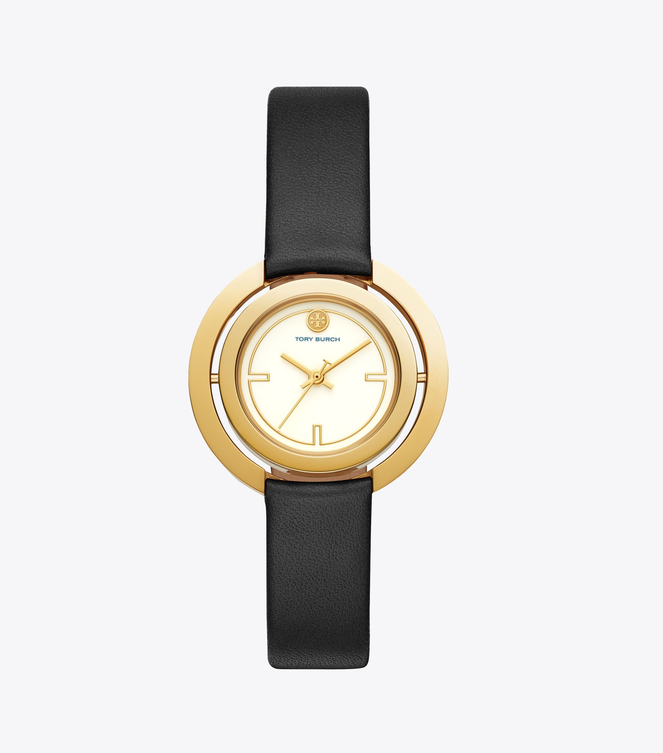 Grier Watch, Black Leather/Gold Tone/Ivory, 26 MM, Black/Gold