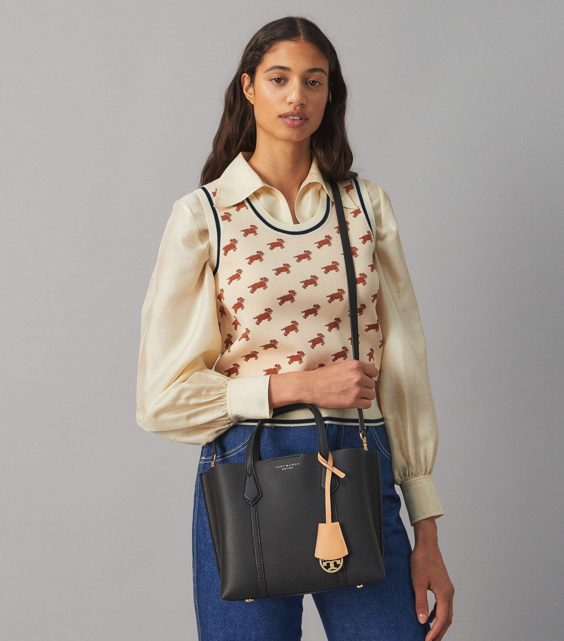 Small Perry Triple-Compartment Tote Bag, Black | Tory Burch KSA