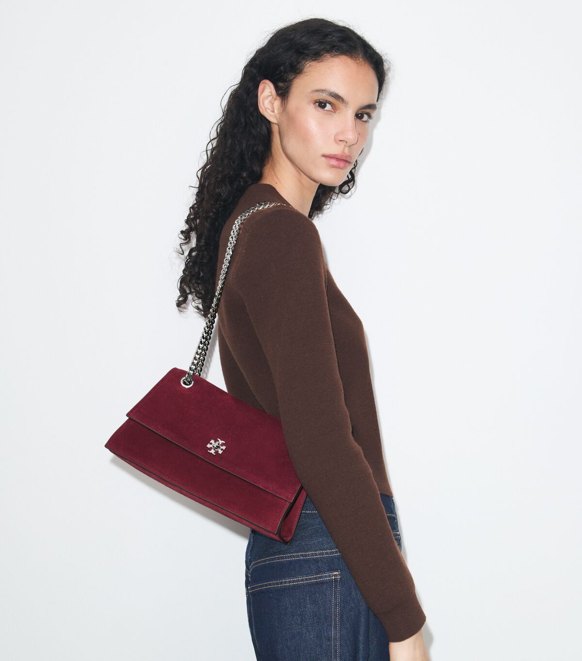 tory burch kira turnlock suede shoulder bag