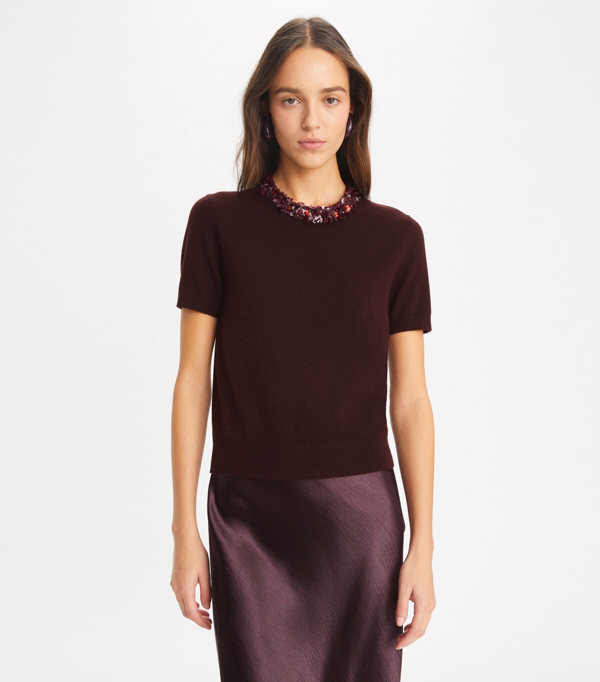 tory burch wool and sequin short sleeved sweater