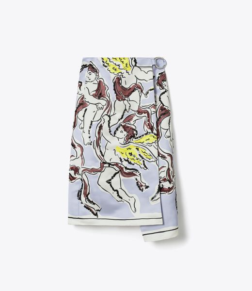 tory burch printed satin skirt