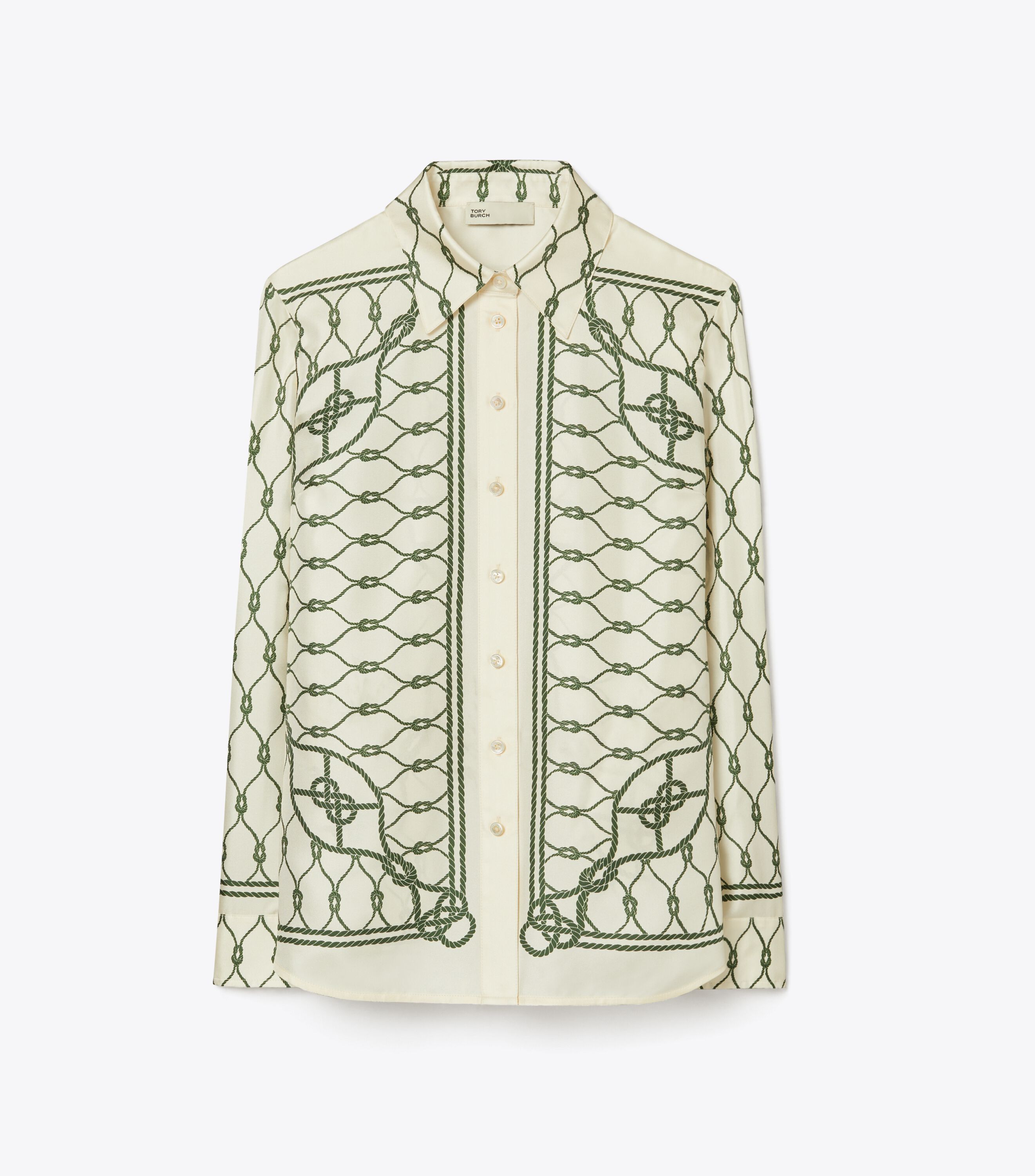 Printed Silk Twill Shirt, Green Rope | Tory Burch KSA