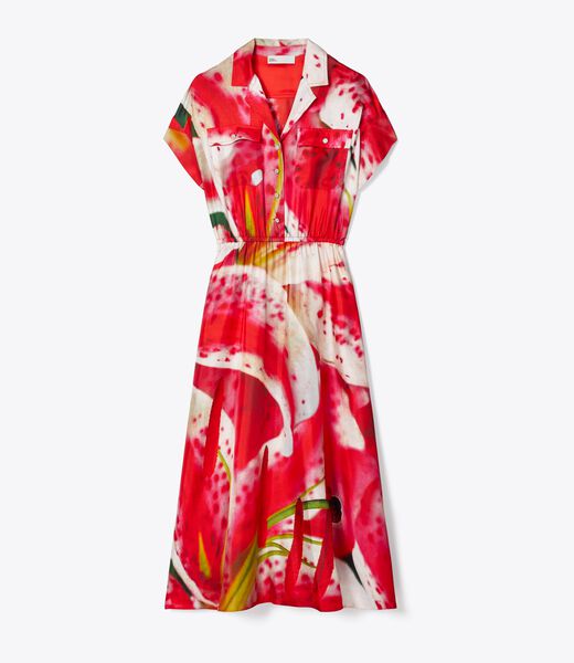 tory burch printed silk twill shirtdress