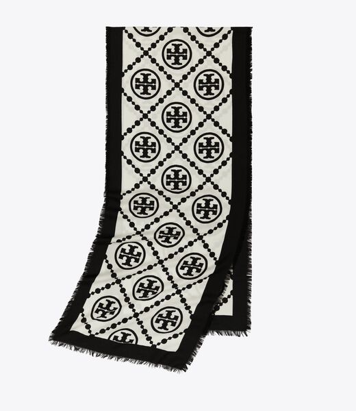tory burch t monogram bordered oblong scarf