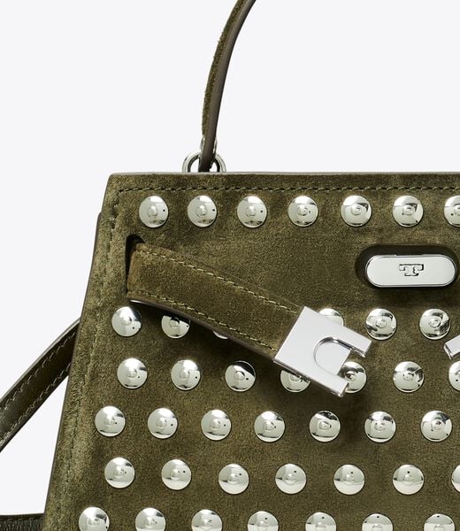 tory burch mini lee radziwill studded suede top handle bag