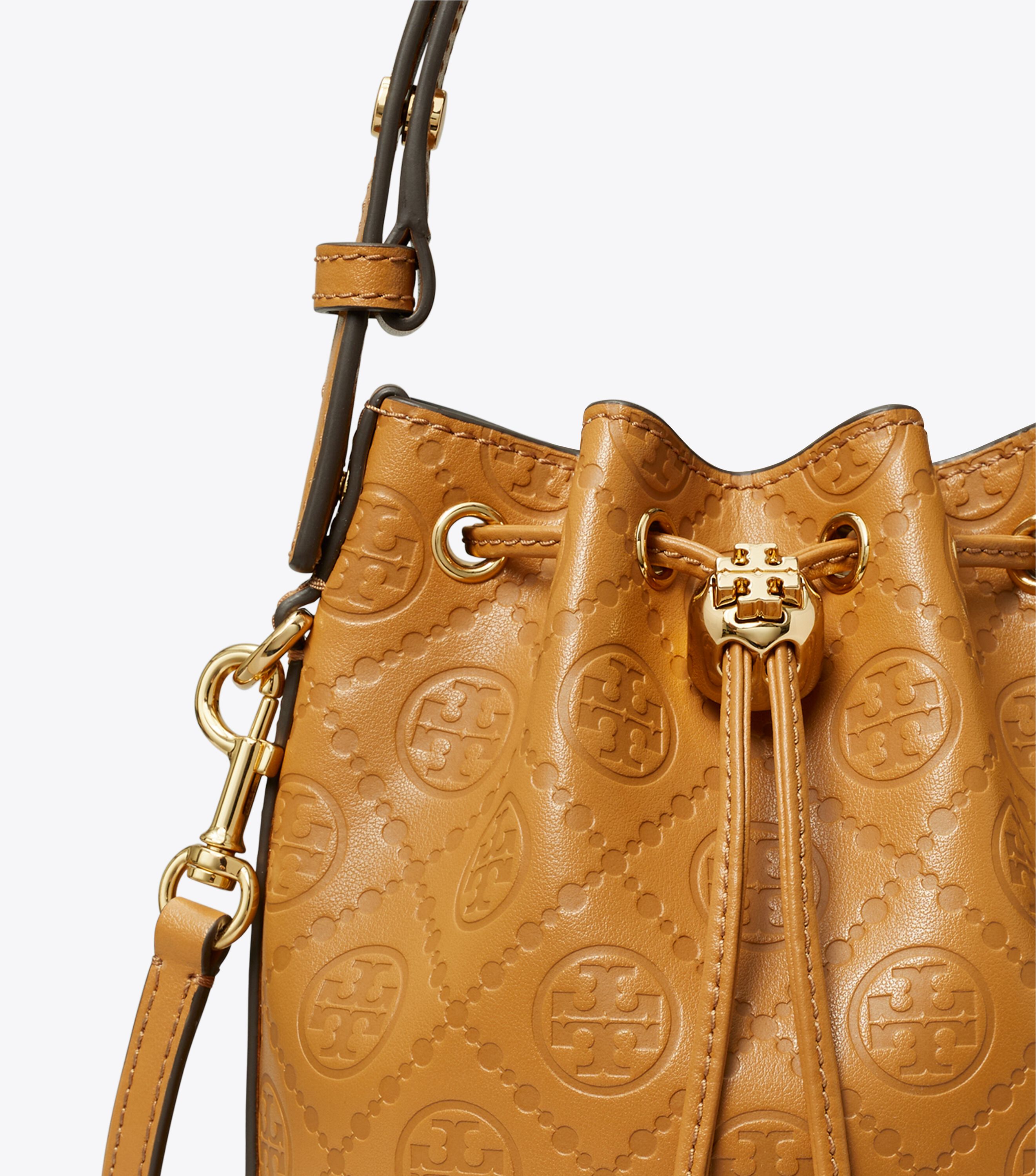 T Monogram Leather Mini Bucket Bag