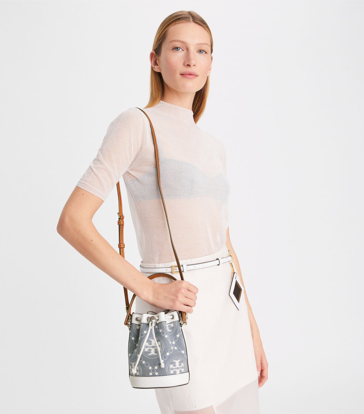 Mini T Monogram Denim Bucket Bag tory burch mini t monogram denim bucket bag