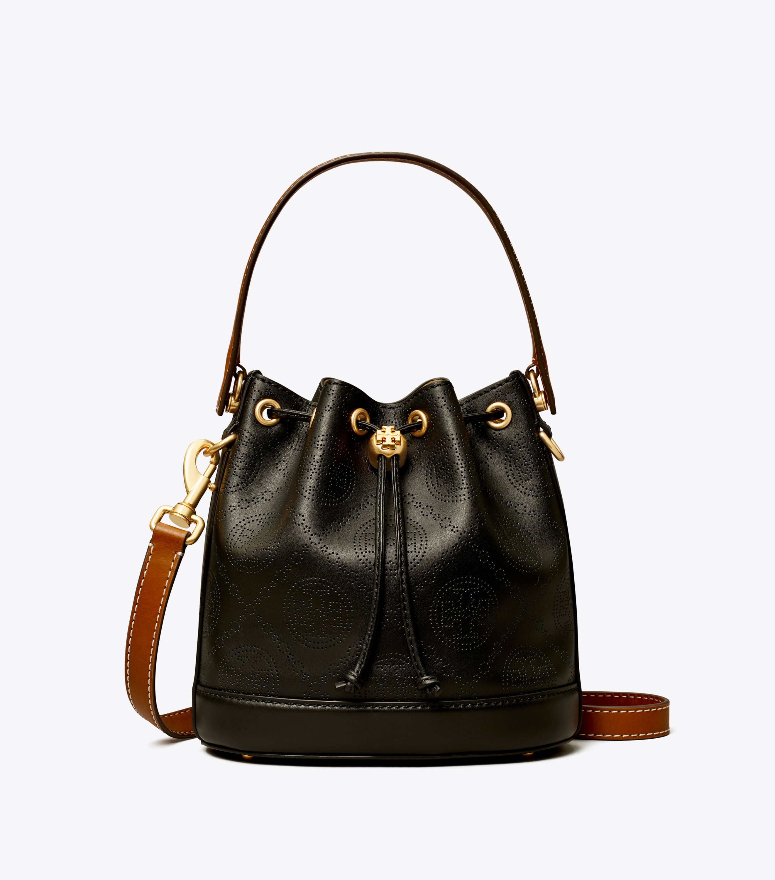 T Monogram Perforated Bucket Bag, Black | Tory Burch KSA
