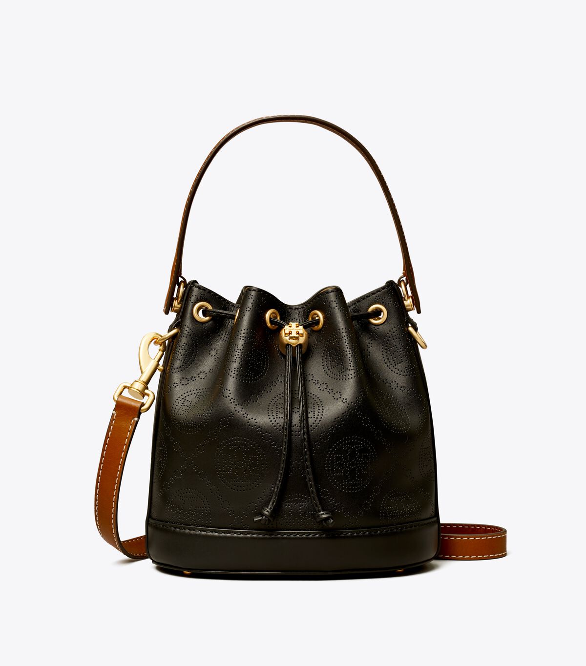 tory burch t monogram perforated bucket bag