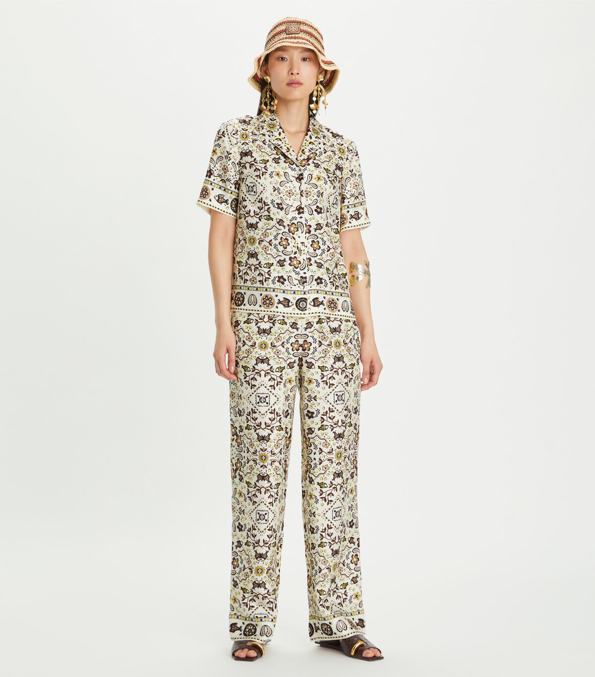 tory burch printed silk pant