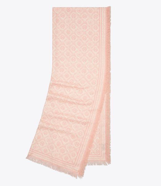 tory burch وشاح مستطيل مزهر بنقشة t مونوغرام