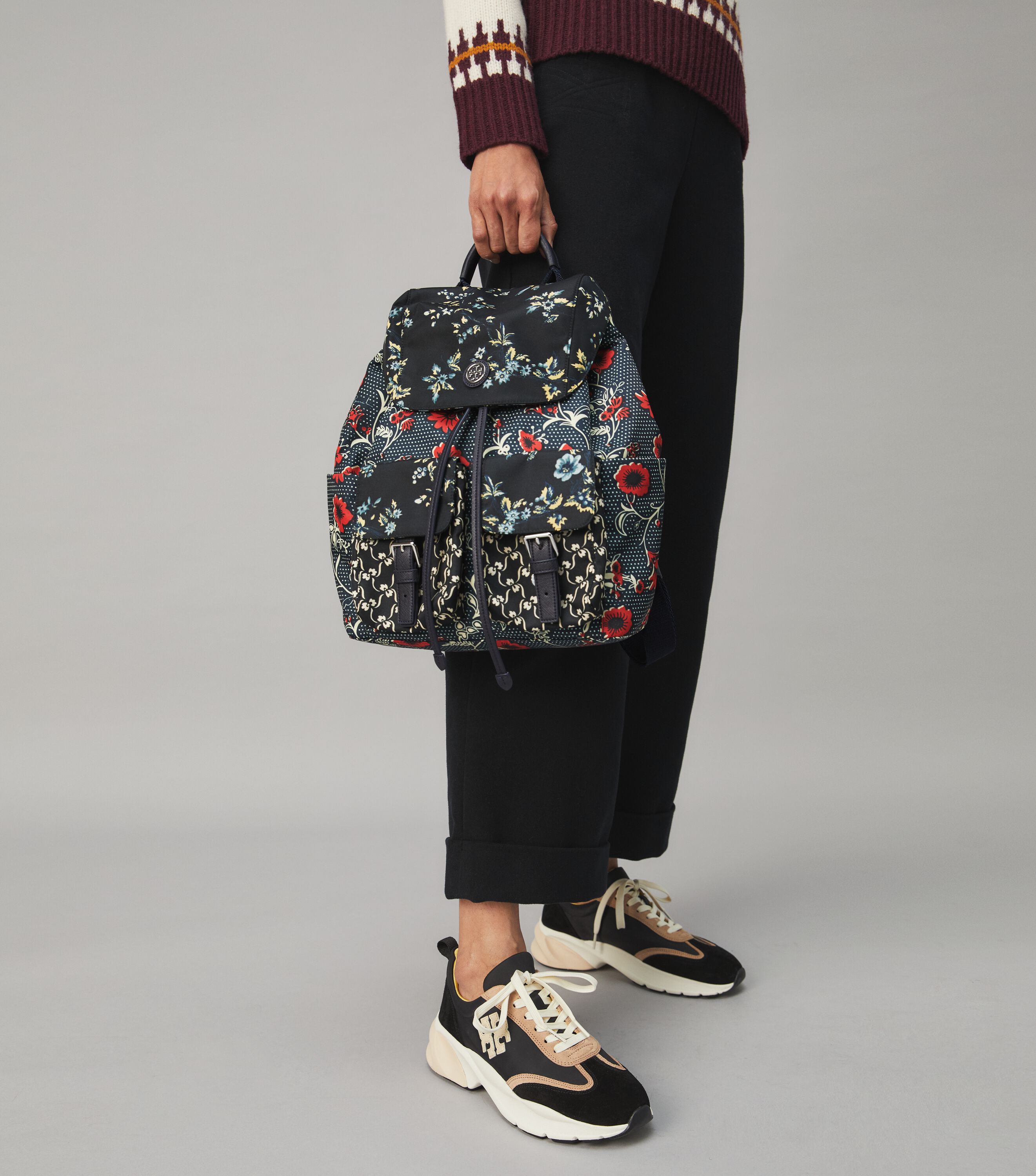 Mixed print Nylon Flap Backpack