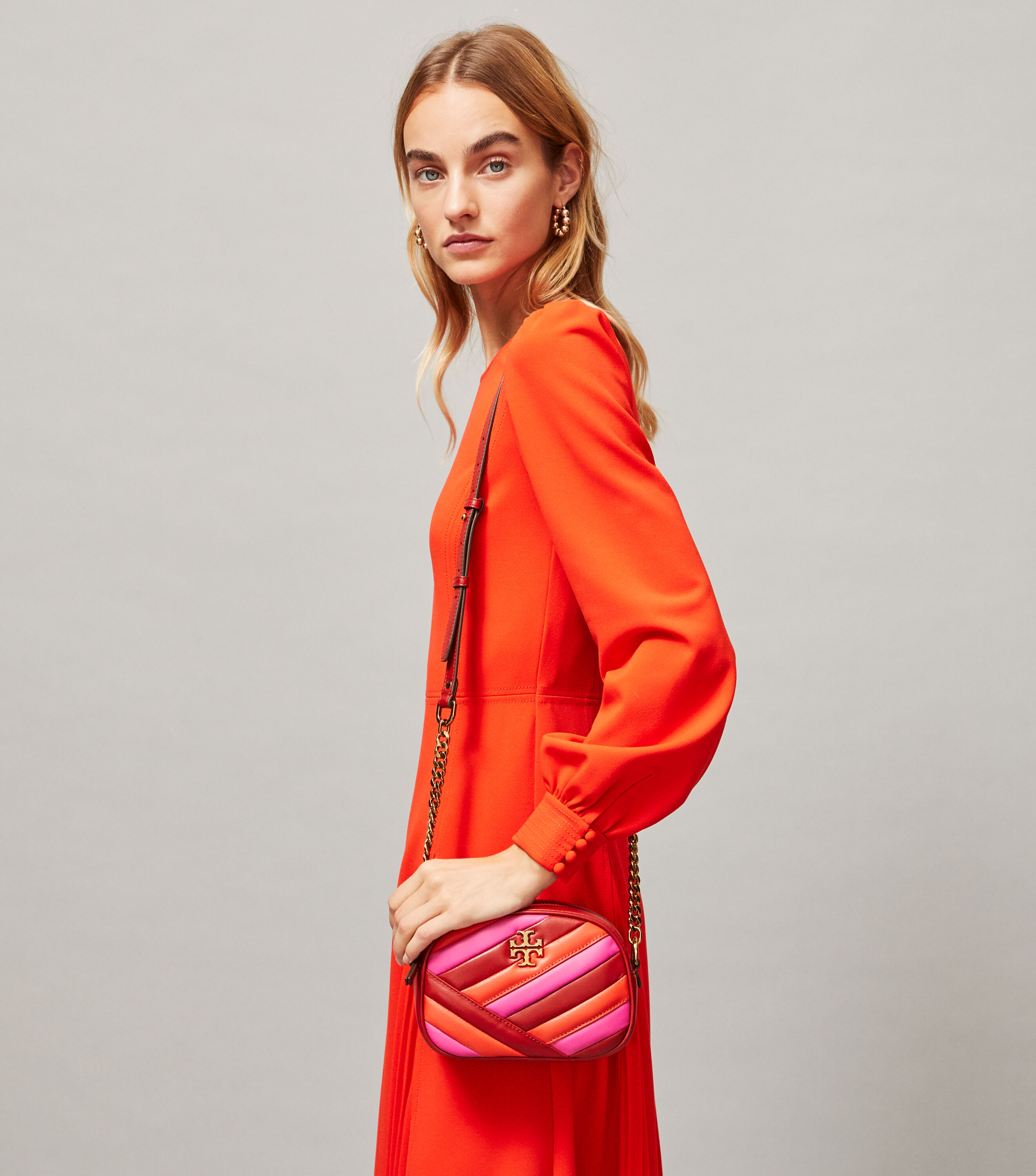 Kira Chevron Color-Block Small Camera Bag, Red Apple / Bright