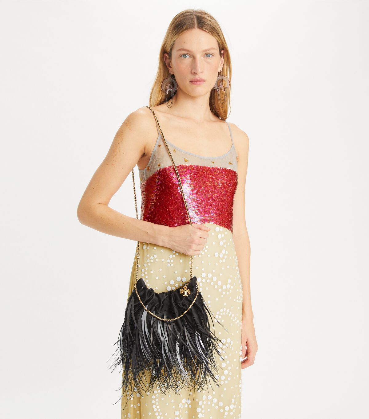 tory burch mini fleming feather drawstring bag