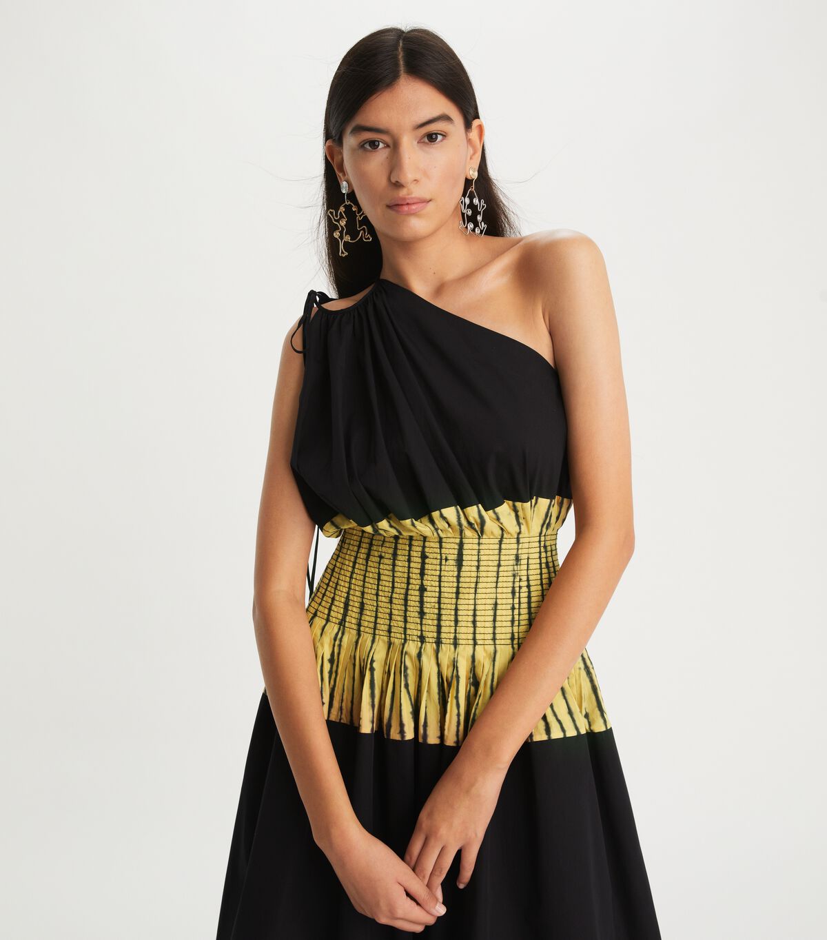 tory burch tie dye stripe colorblock one shoulder dress