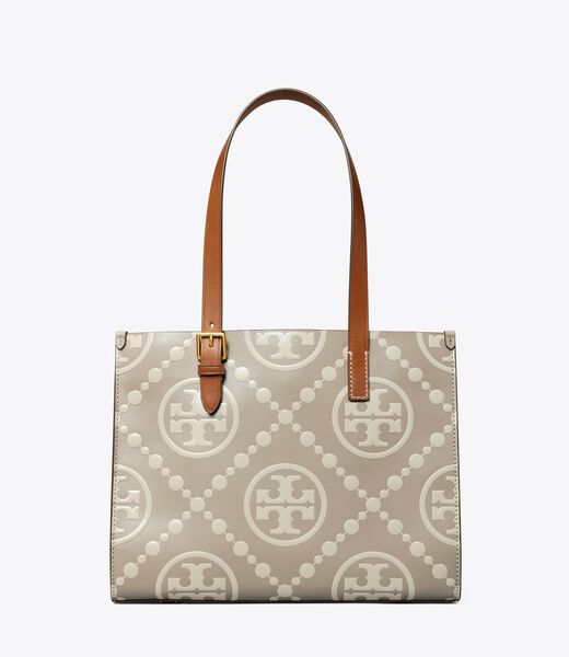 tory burch small t monogram contrast embossed tote